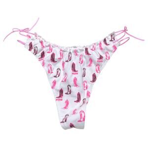 Victoria's Secret PINK Cotton Side-Tie Thong White Cowboy Boot Print Size Medium